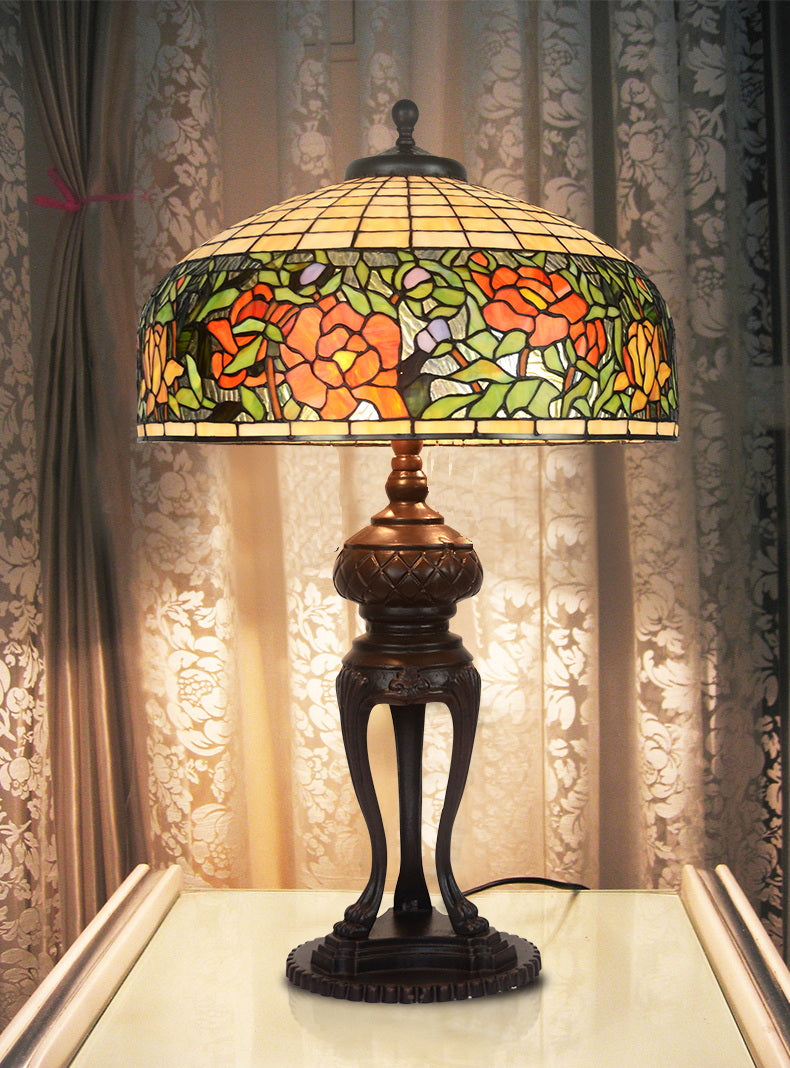 Huge 20 inches Wide Tiffany Reproduction Traditional Rose Table Lamp Huge 20 inches Wide Tiffany Reproduction Traditional Rose Table Lamp