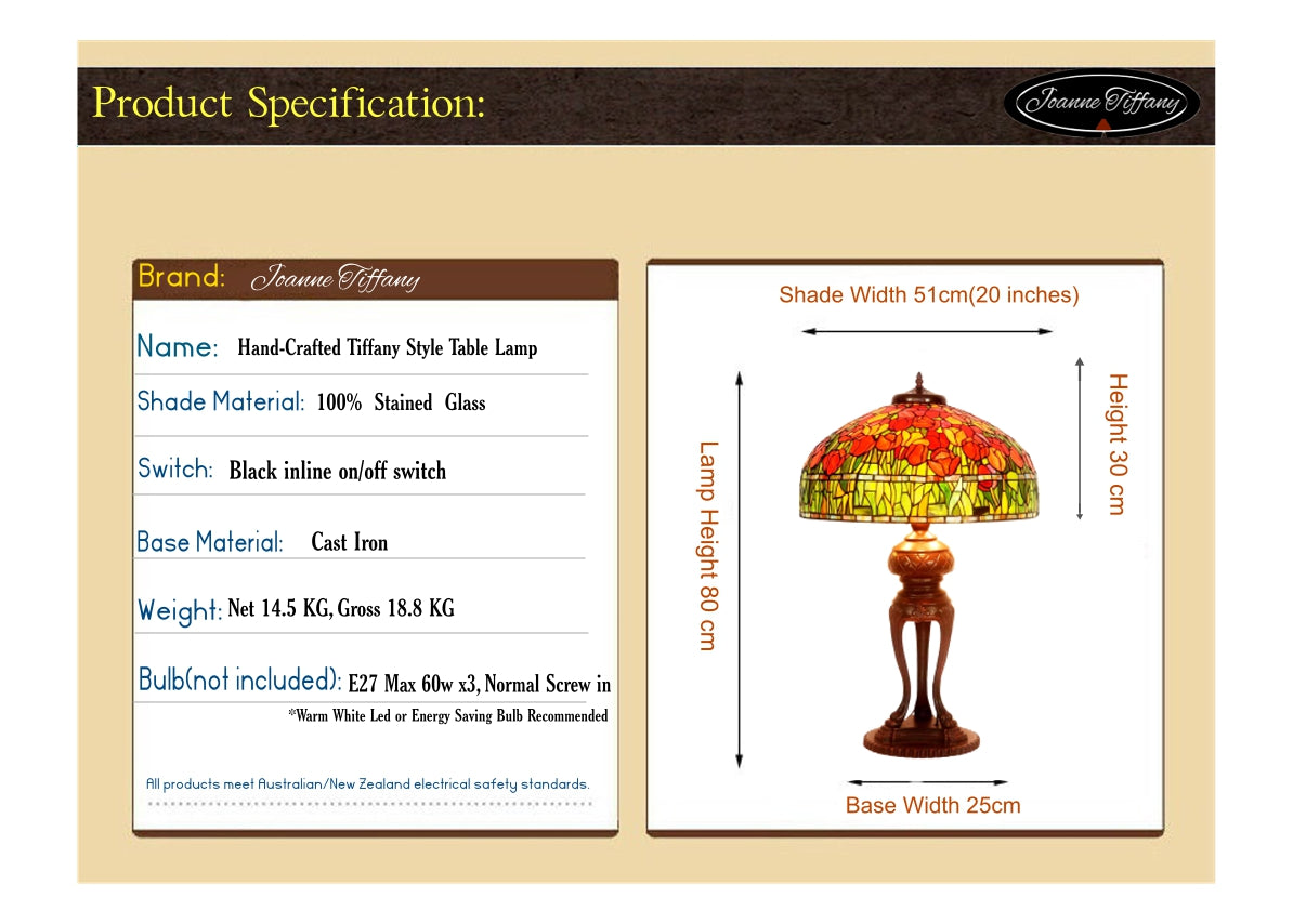 Huge 20 inches Wide Tiffany Reproduction Traditional Red Tulip Table Lamp Huge 20 inches Wide Tiffany Reproduction Traditional Red Tulip Table Lamp