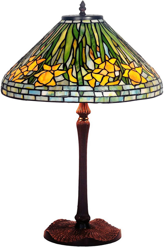 Legend Collection@Large 16" Daffodil Flower Stained Glass Tiffany Table Lamp