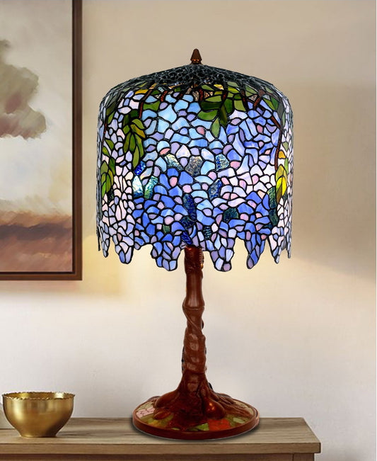 Limited Edition@Museum Quality  Blue Wisteria Tiffany Stained Glass Table Lamp