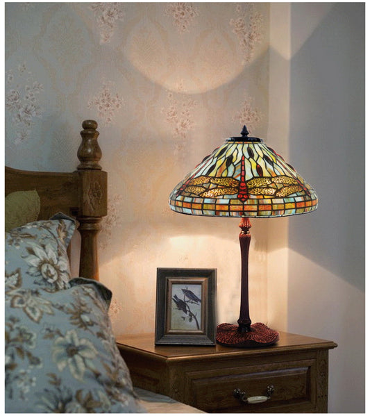 Legend Collection@Large 16" Dragonfly Stained Glass Tiffany Table Lamp