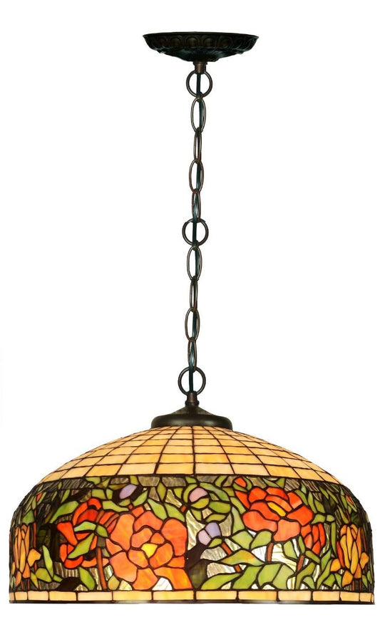 Huge 20" Rose Stained Glass Tiffany Hanging Light