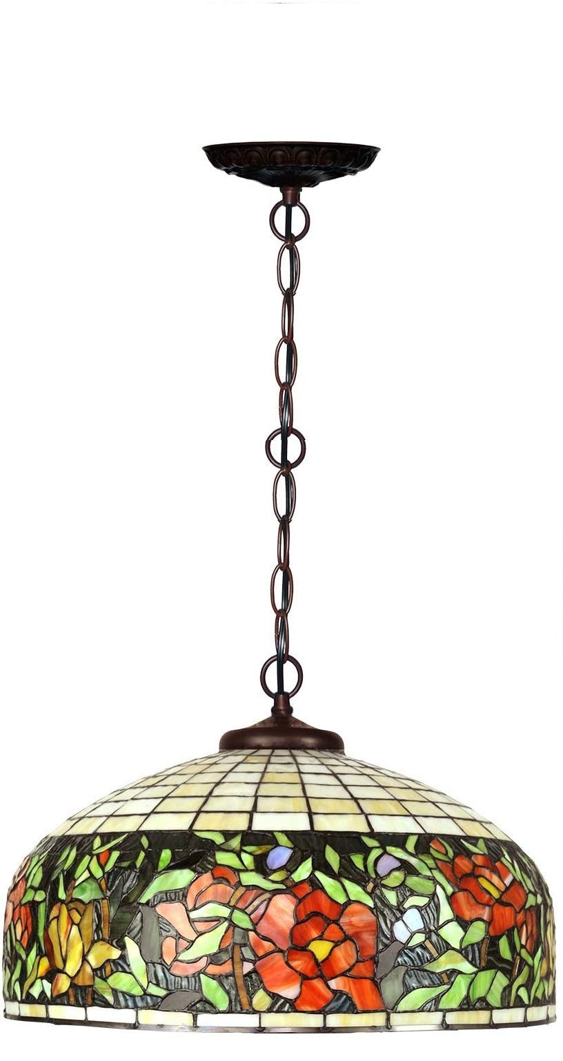 Huge 20" Rose Stained Glass Tiffany Hanging Light Huge 20" Rose Stained Glass Tiffany Hanging Light