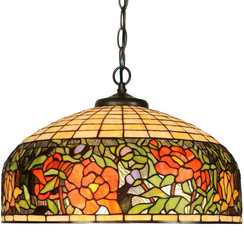 Huge 20" Rose Stained Glass Tiffany Hanging Light Huge 20" Rose Stained Glass Tiffany Hanging Light