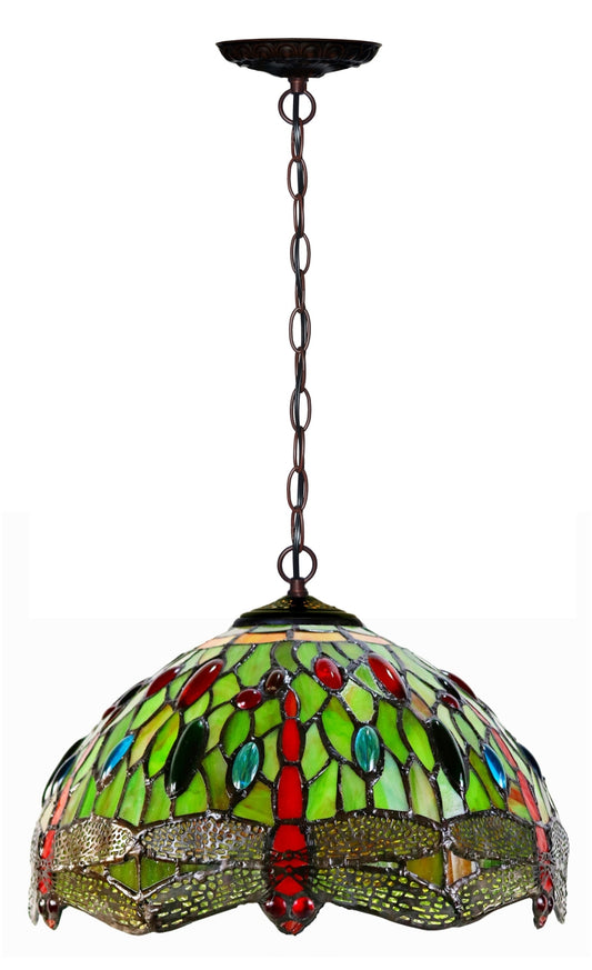 12" Classical Colorful Dragonfly Stained Glass Tiffany Pendant Light