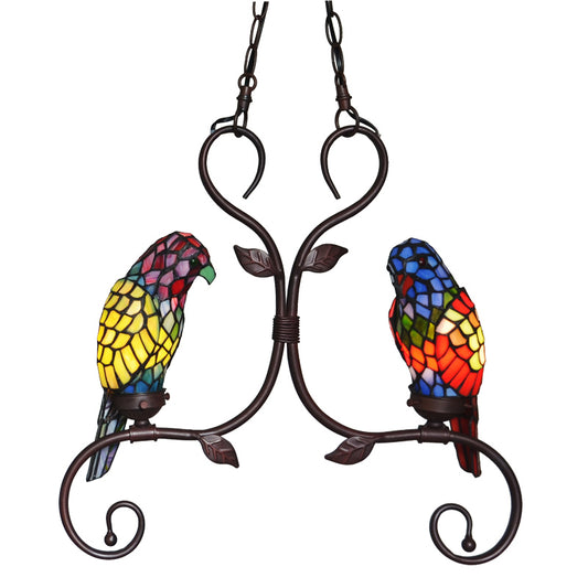 Luxury Tiffany Red AND Green Parrot Novelty Pendant Light