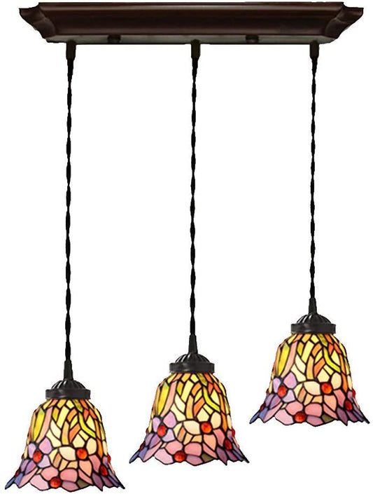 3 light Iris Style Tiffany Stained Glass Pendant Lights