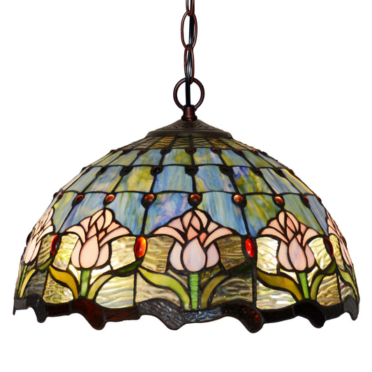 Large 16" Tulip Style Stained Glass Cafe Tiffany Hanging Light