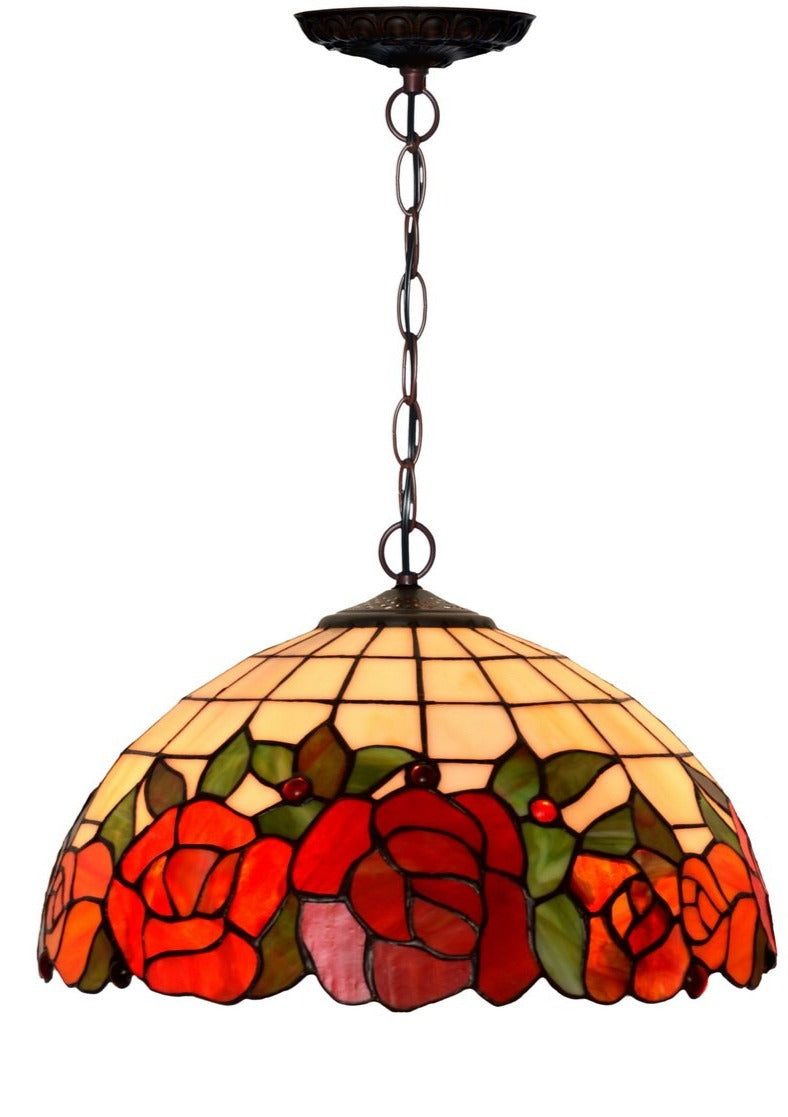 Large 16" Rose Stained Glass Cafe Tiffany Hanging Light Large 16" Rose Stained Glass Cafe Tiffany Hanging Light