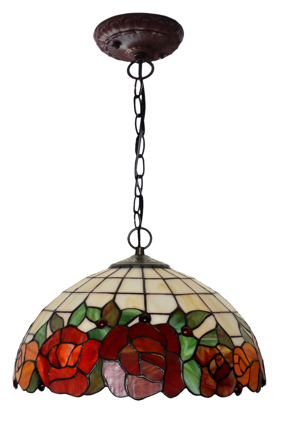 Large 16" Rose Stained Glass Cafe Tiffany Hanging Light Large 16" Rose Stained Glass Cafe Tiffany Hanging Light