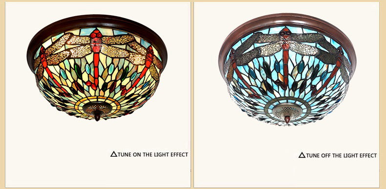Large 3 lights Dragonfly Tiffany Style  Flush Mount Ceiling Lights Large 3 lights Dragonfly Tiffany Style  Flush Mount Ceiling Lights