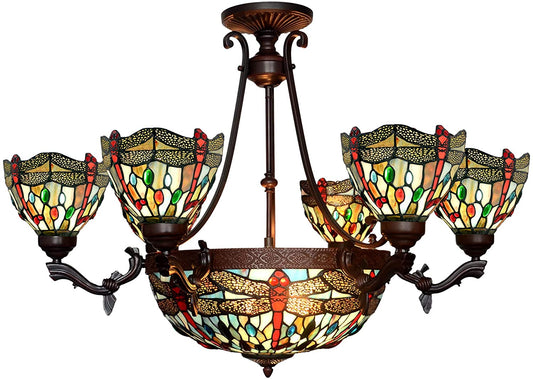 7-Light Blue Dragonfly Style Tiffany Chandelier Pendant Lights