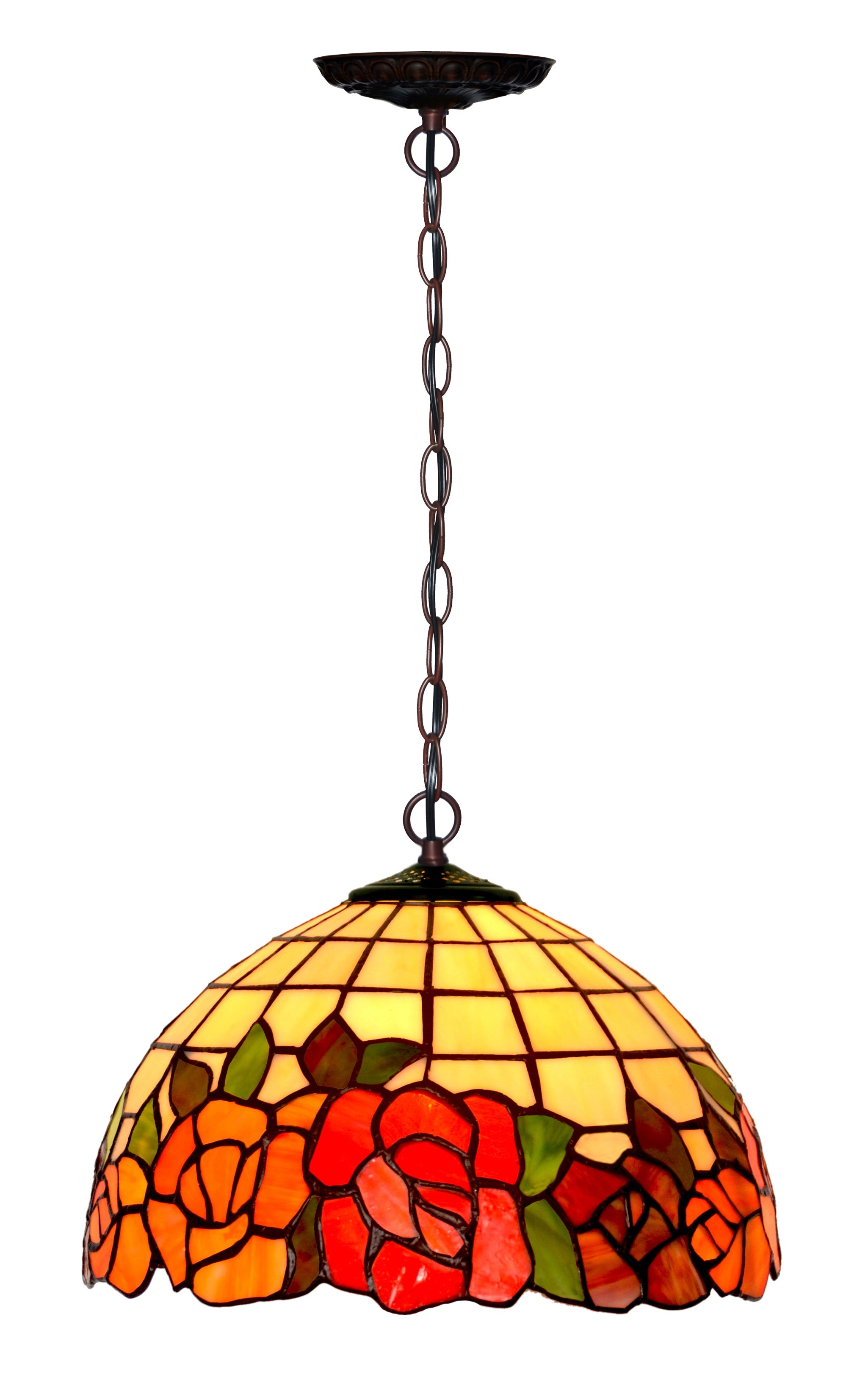 12" Flower and Leaf Style Stained Glass  Cafe Tiffany Hanging Light 12" Flower and Leaf Style Stained Glass  Cafe Tiffany Hanging Light