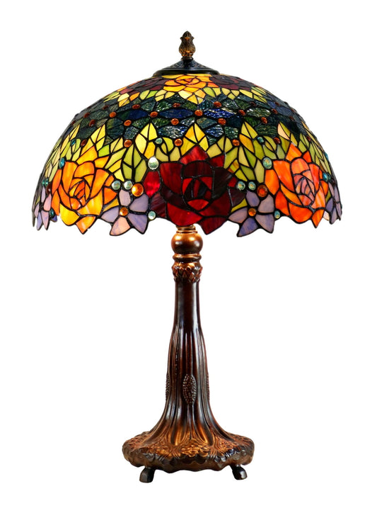 Timeless Collection @Huge 18 inches Red Rose Style Tiffany Table Lamp