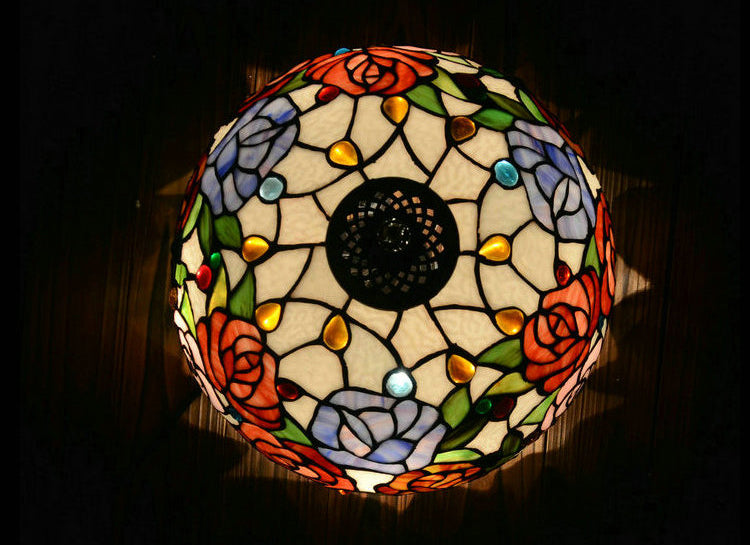 12" Traditional Rose Tiffany Table Lamp with Lighted Base 12" Traditional Rose Tiffany Table Lamp with Lighted Base