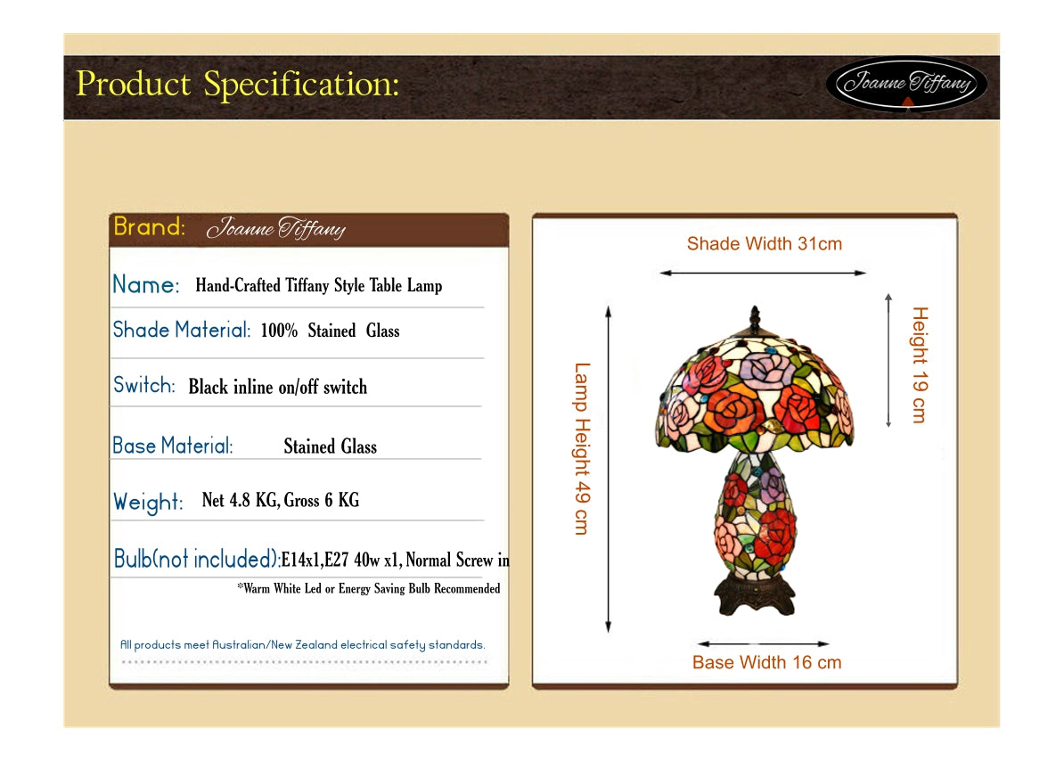 12" Traditional Rose Tiffany Table Lamp with Lighted Base 12" Traditional Rose Tiffany Table Lamp with Lighted Base