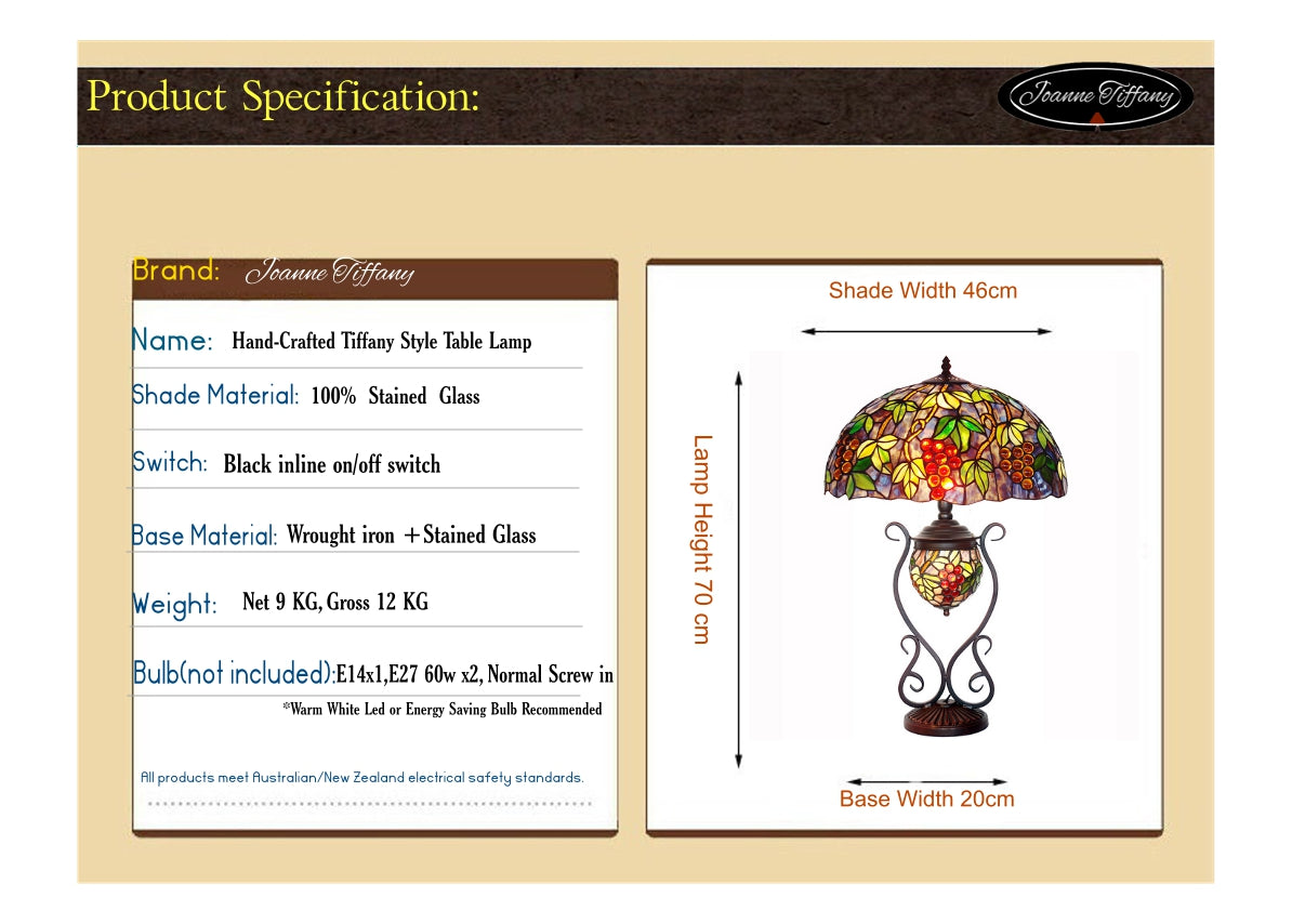 Huge 18" Grape Style Double Lights Traditional Tiffany Table Lamp Huge 18" Grape Style Double Lights Traditional Tiffany Table Lamp