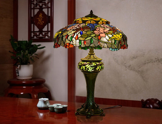 Limited Edition@Huge Tiffany Reproduction Double Lights Traditional Dragonfly Table Lamp