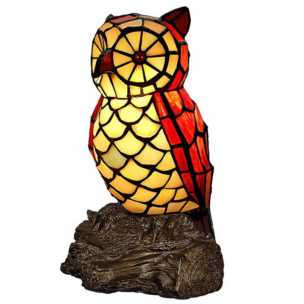 Vivid Red Owl  Tiffany Leadlight Art Deco Stained Glass Accent Lamp