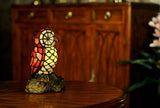 Vivid Red Owl  Tiffany Leadlight Art Deco Stained Glass Accent Lamp