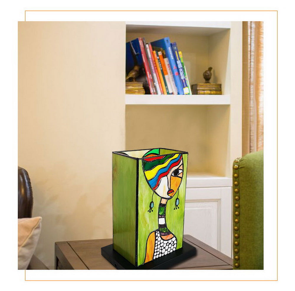 Impression Art Deco Fashion Girl Tiffany Leadlight Art Deco Stained Glass Accent Lamp Impression Art Deco Fashion Girl Tiffany Leadlight Art Deco Stained Glass Accent Lamp