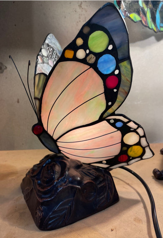 Elegant Green Butterfly  Tiffany Leadlight Stained Glass Art Deco Table Lamp