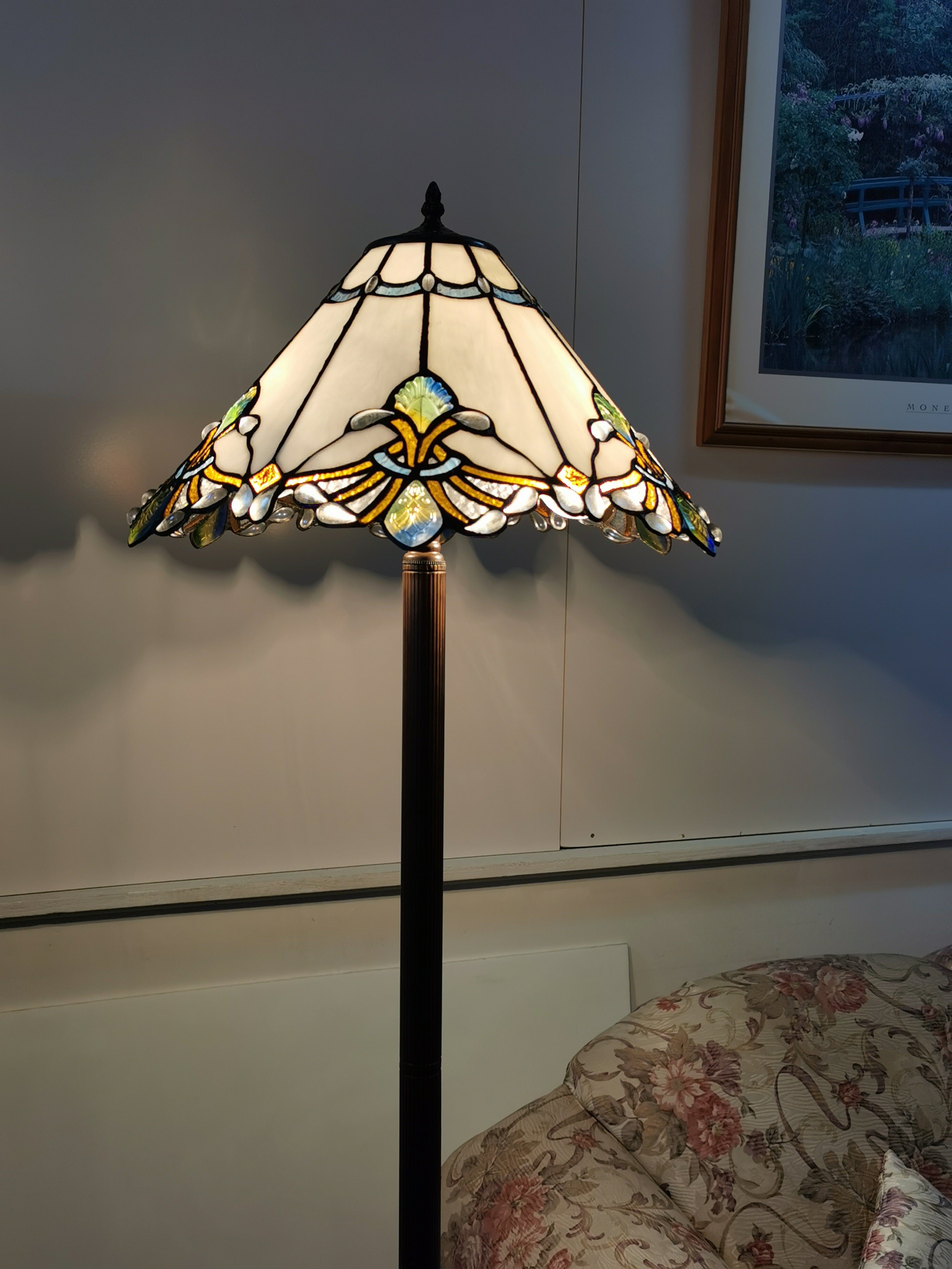 Large Jewel Carousel White  Stained Glass Tiffany Floor Lamp Large Jewel Carousel White  Stained Glass Tiffany Floor Lamp