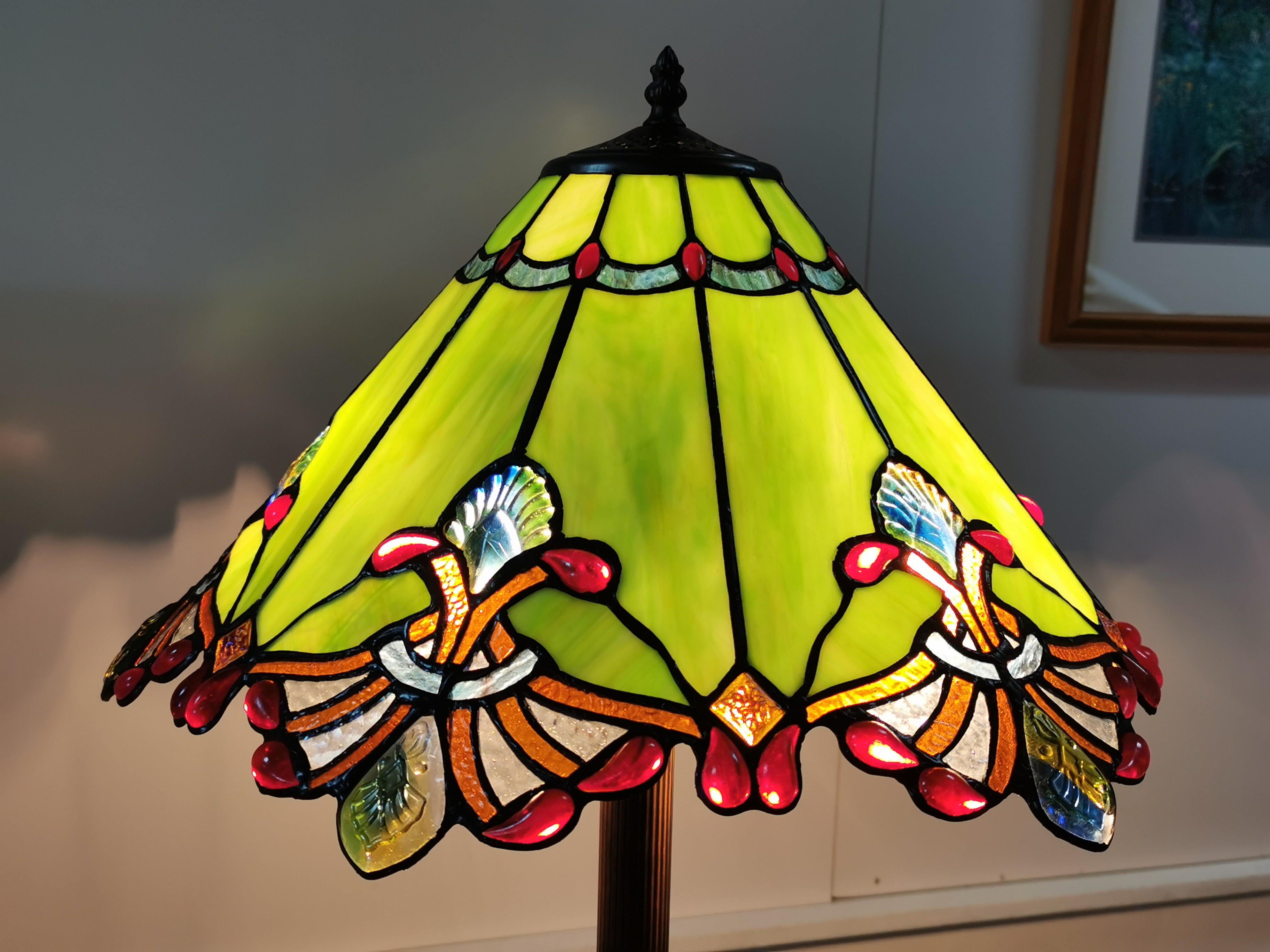 Large Jewel Carousel Green  Stained Glass Tiffany Floor Lamp Large Jewel Carousel Green  Stained Glass Tiffany Floor Lamp