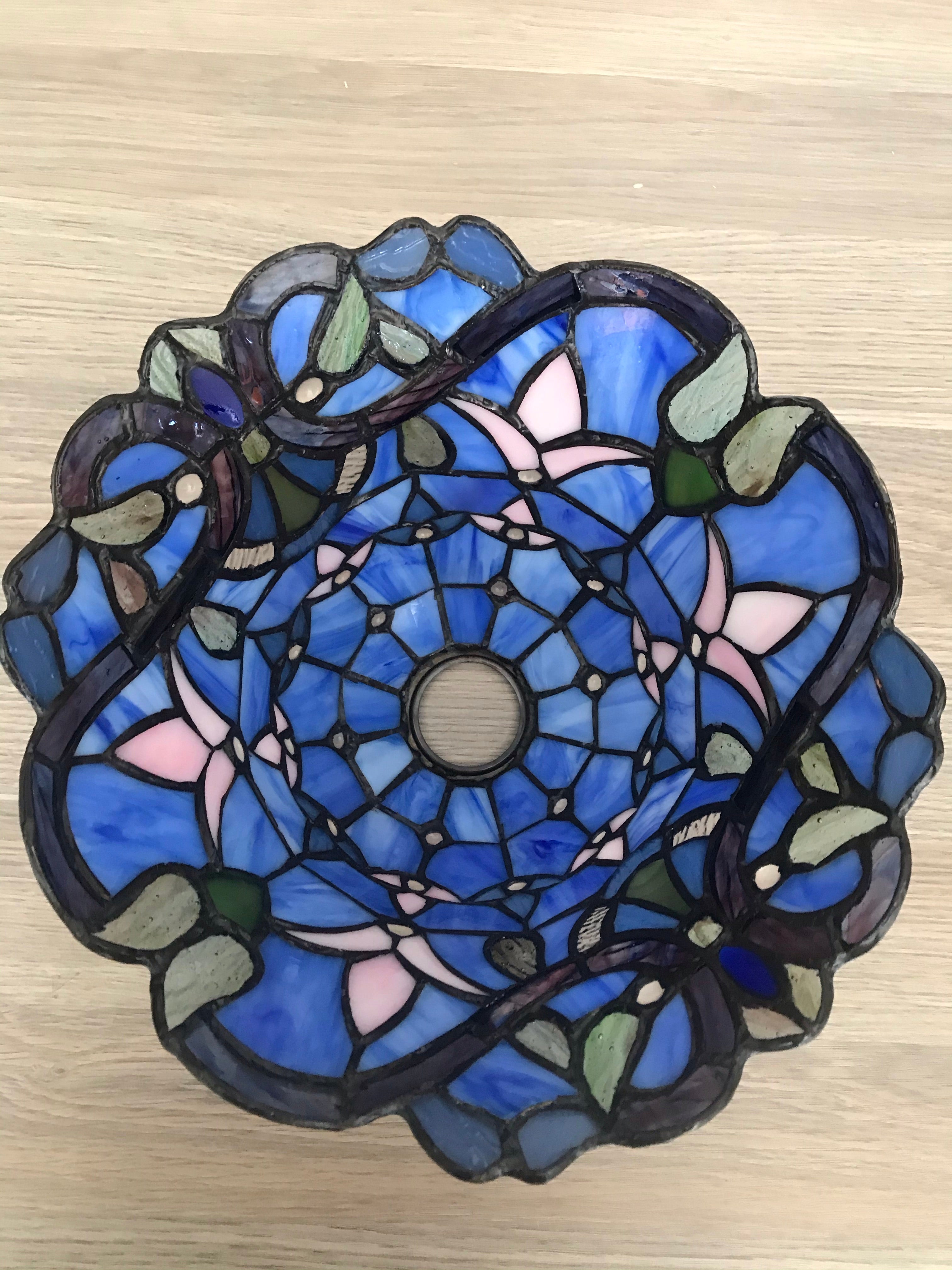 Blue Victorian Leadlight Stained Glass Bridge Arm Tiffany  Floor Lamp Blue Victorian Leadlight Stained Glass Bridge Arm Tiffany  Floor Lamp