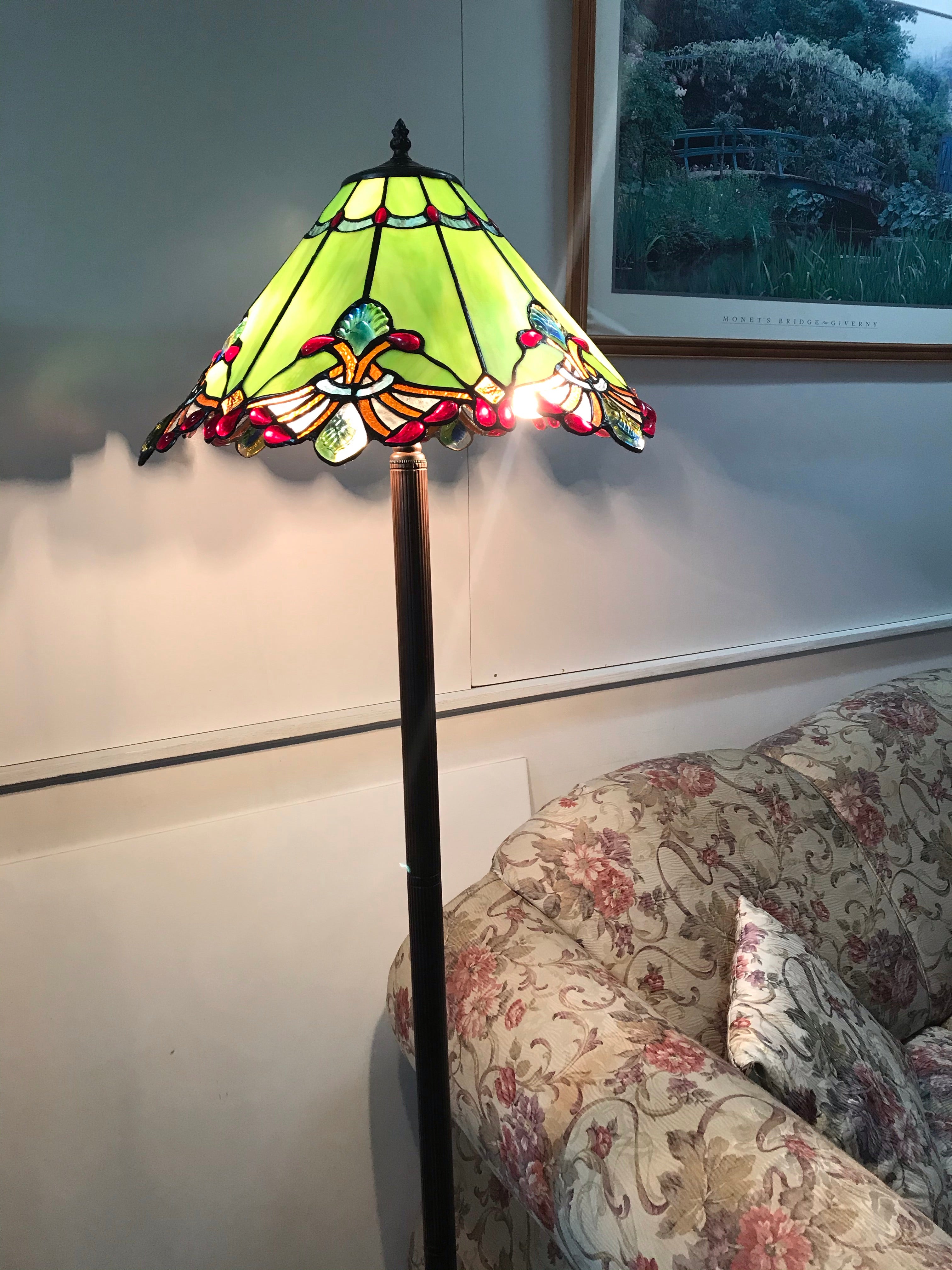 Large Jewel Carousel Green  Stained Glass Tiffany Floor Lamp Large Jewel Carousel Green  Stained Glass Tiffany Floor Lamp