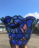 Blue Victorian Leadlight Stained Glass Bridge Arm Tiffany  Floor Lamp Blue Victorian Leadlight Stained Glass Bridge Arm Tiffany  Floor Lamp