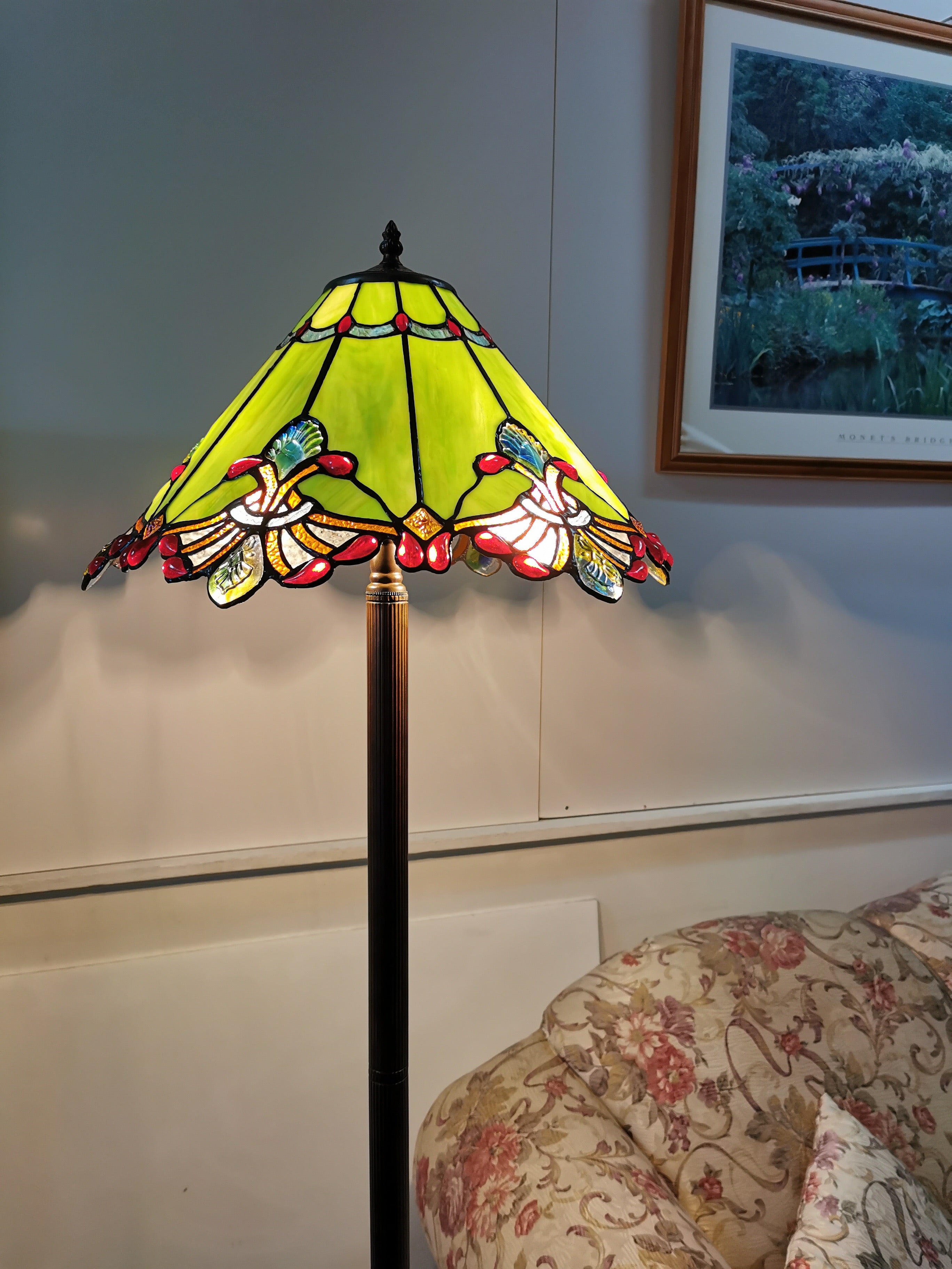 Large Jewel Carousel Green  Stained Glass Tiffany Floor Lamp Large Jewel Carousel Green  Stained Glass Tiffany Floor Lamp