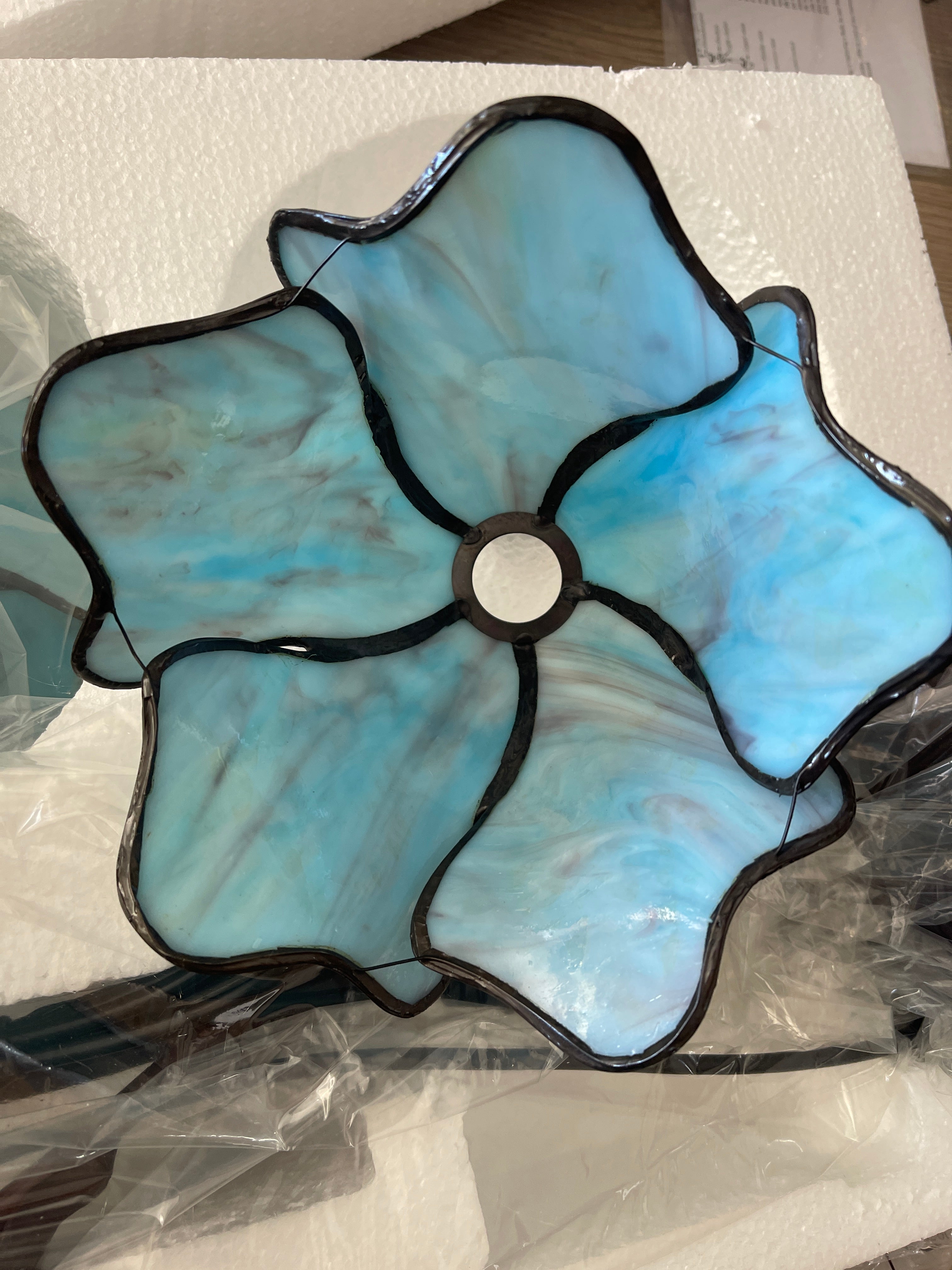 Double Lamp shade Flower  Water Lily Style Tiffany Table Lamp*Aqua Blue-Purple-Green