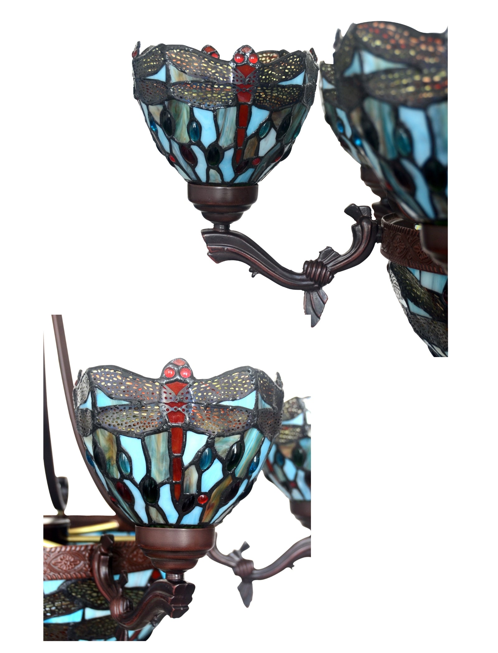 Grand Dragonfly Tiffany Chandelier | Handcrafted Stained Glass Chandelier Pendant light