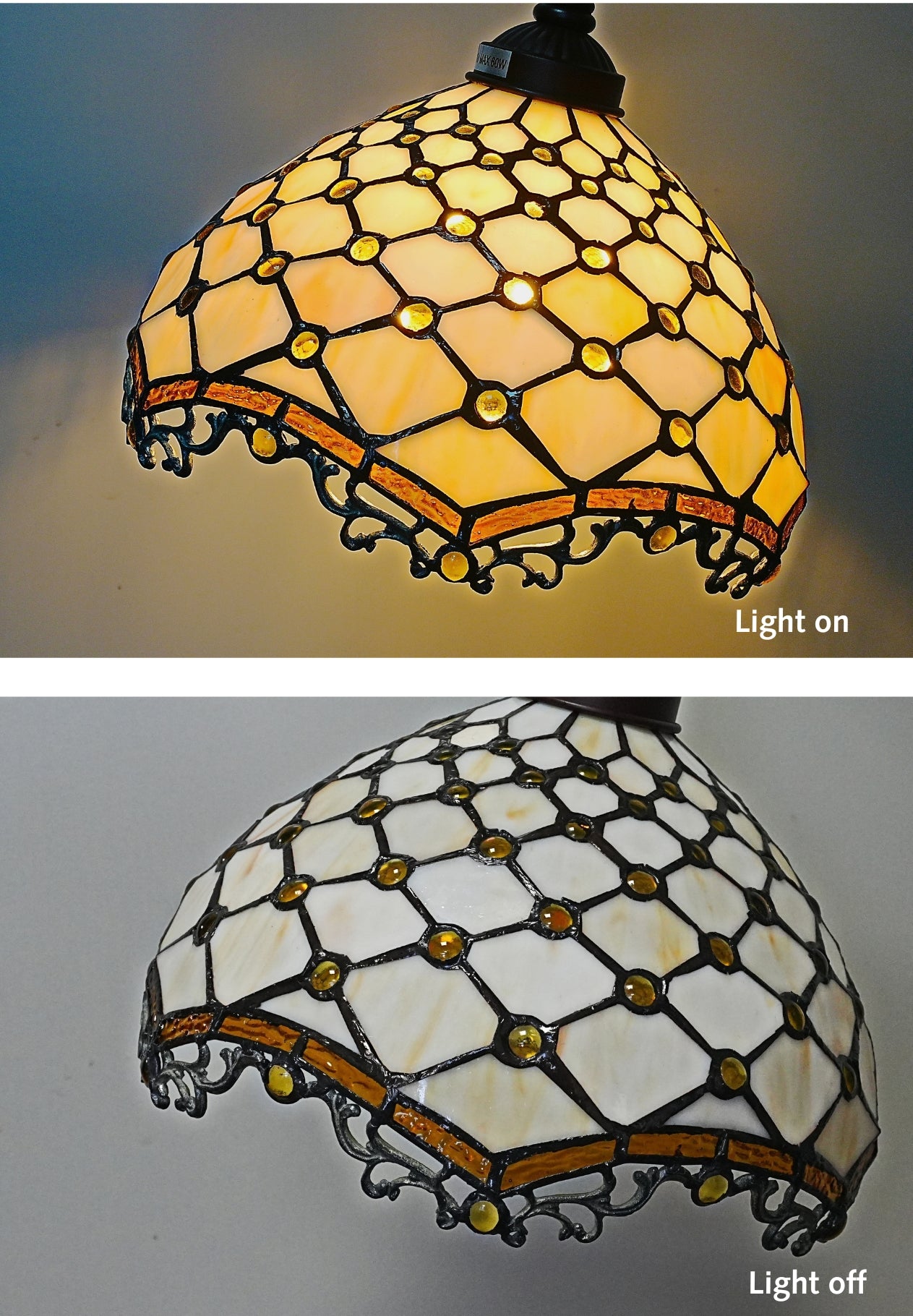 Beige Beaded Leadlight Stained Glass Bridge Arm Tiffany  Floor Lamp