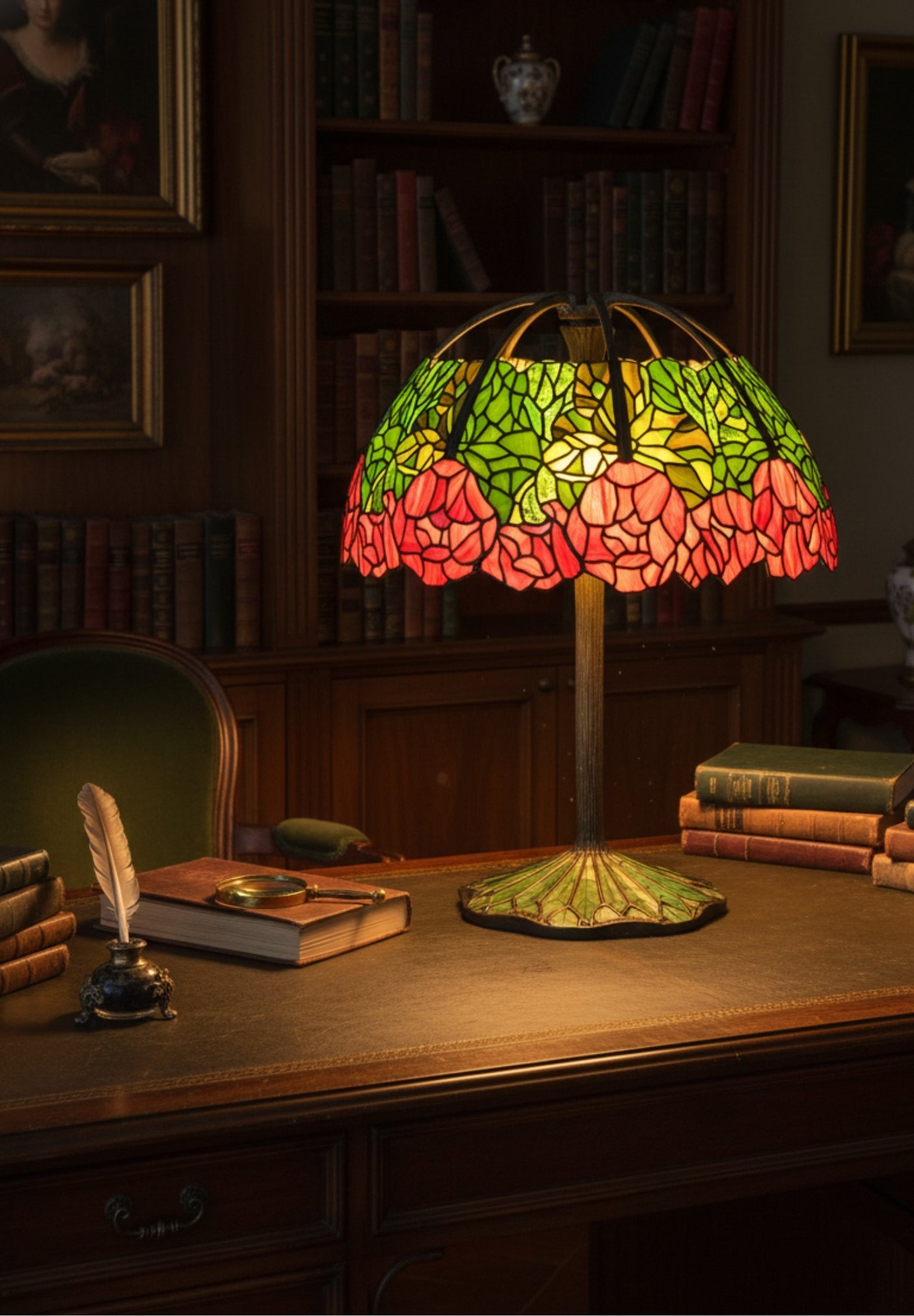 Joanne Tiffany Signature Collection Pink Lotus Table Lamp With Bronze Base