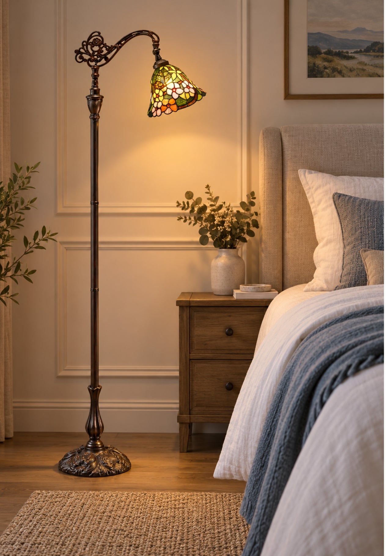 Vivid Buterfly Leadlight Stained Glass Bridge Arm Tiffany  Floor Lamp