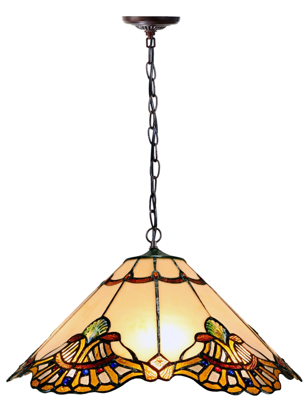 Large 20 " Beige Baroque Style Tiffany  Pendant Light