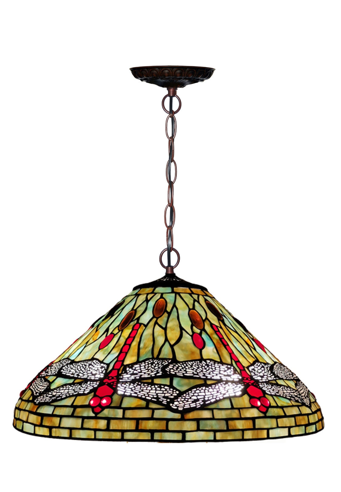 Huge 20" Dragonfly Stained Glass Tiffany Hanging Light