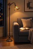 Vivid Buterfly Leadlight Stained Glass Bridge Arm Tiffany  Floor Lamp