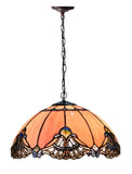 Large 16" Pink Rococo Style Tiffany Stained Glass Pendant Light