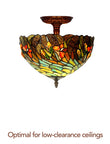 12"Golden Wheat Head Butterfly Tiffany Semi Flush Mount Ceiling Light