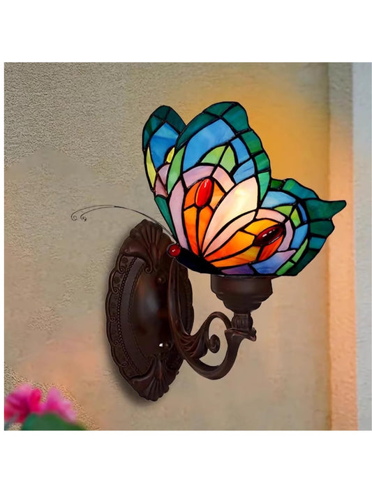 Vivid Butterfly Tiffany Style Stained Glass Decorative Wall Light