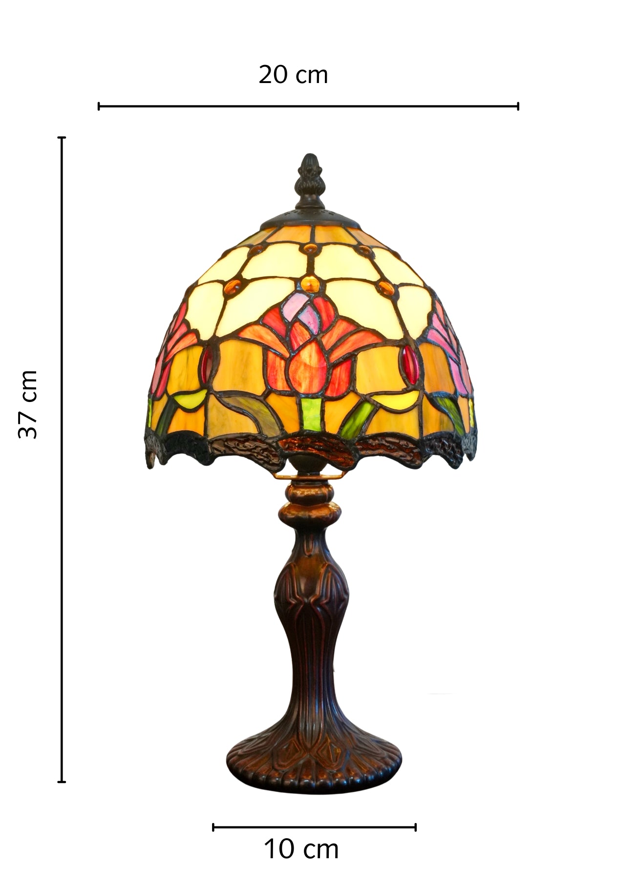 8-Inch Red Tulip Tiffany-Style Small Table Lamp
