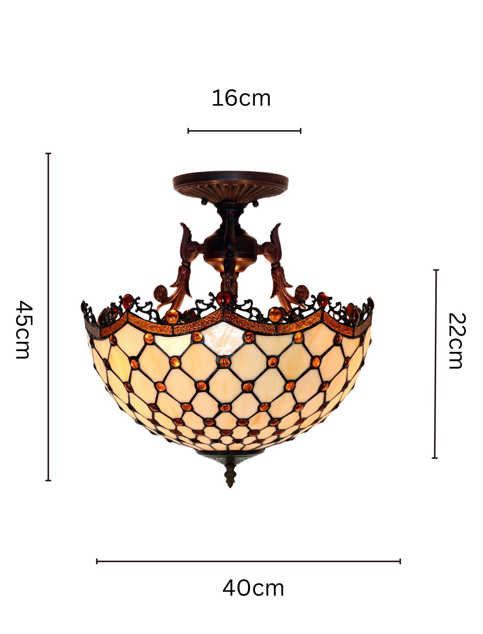 16 “ Large Modern Classic Tiffany Bead Semi Flush Ceiling Light