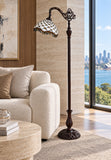 Beige Beaded Leadlight Stained Glass Bridge Arm Tiffany  Floor Lamp