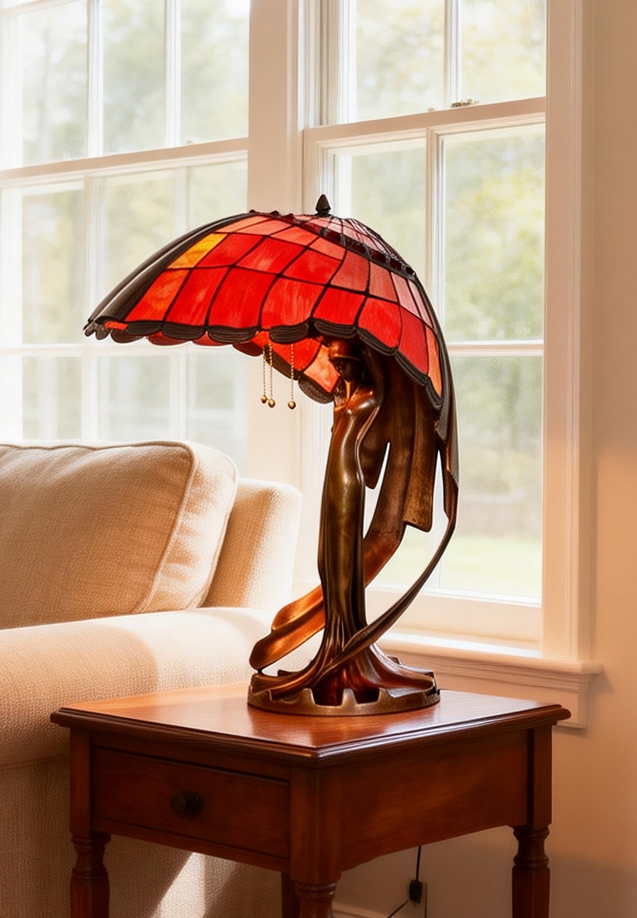 Joanne Tiffany Signature Collection Flying Lady Table Lamp With Bronze Base