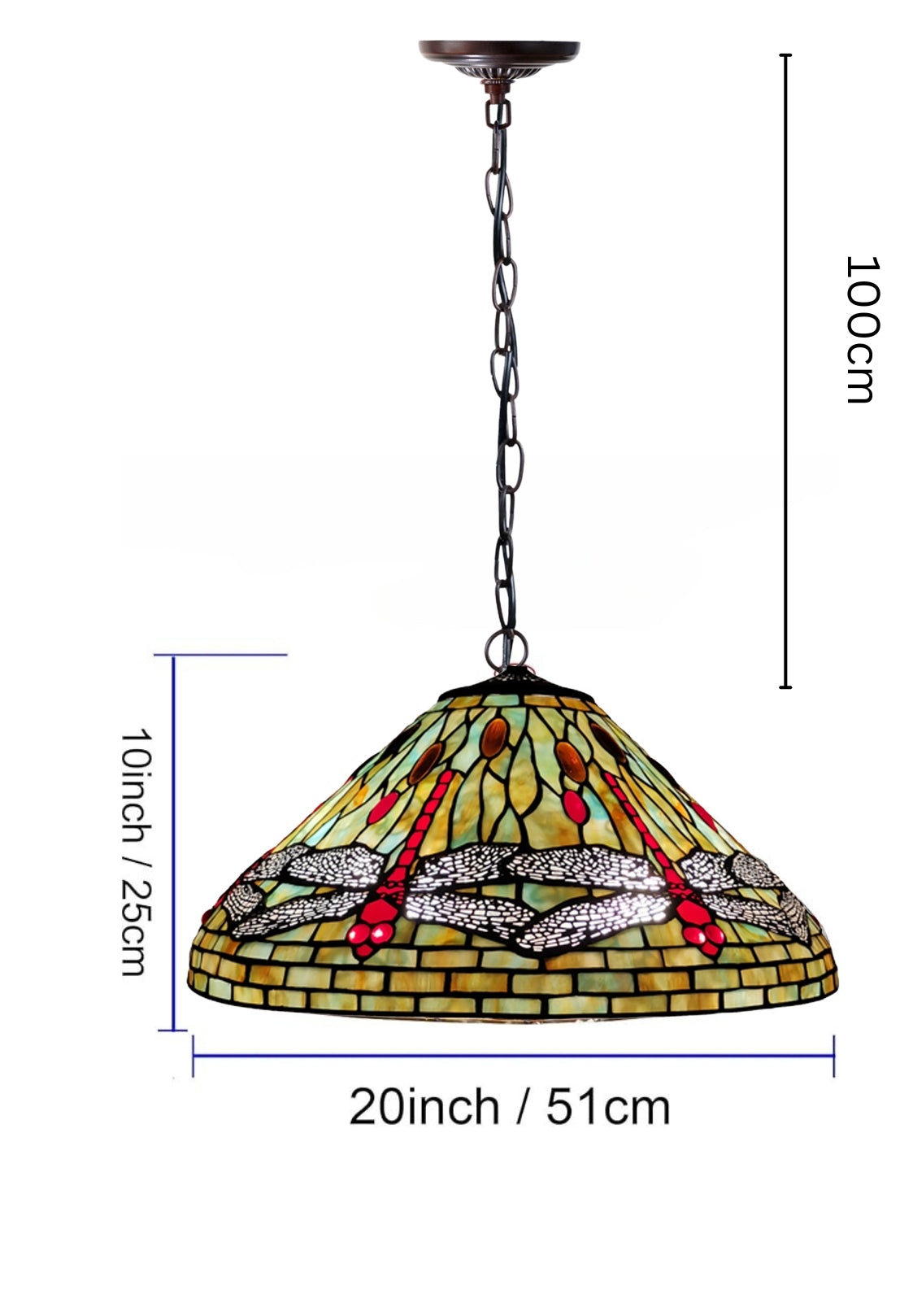 Huge 20" Dragonfly Stained Glass Tiffany Hanging Light