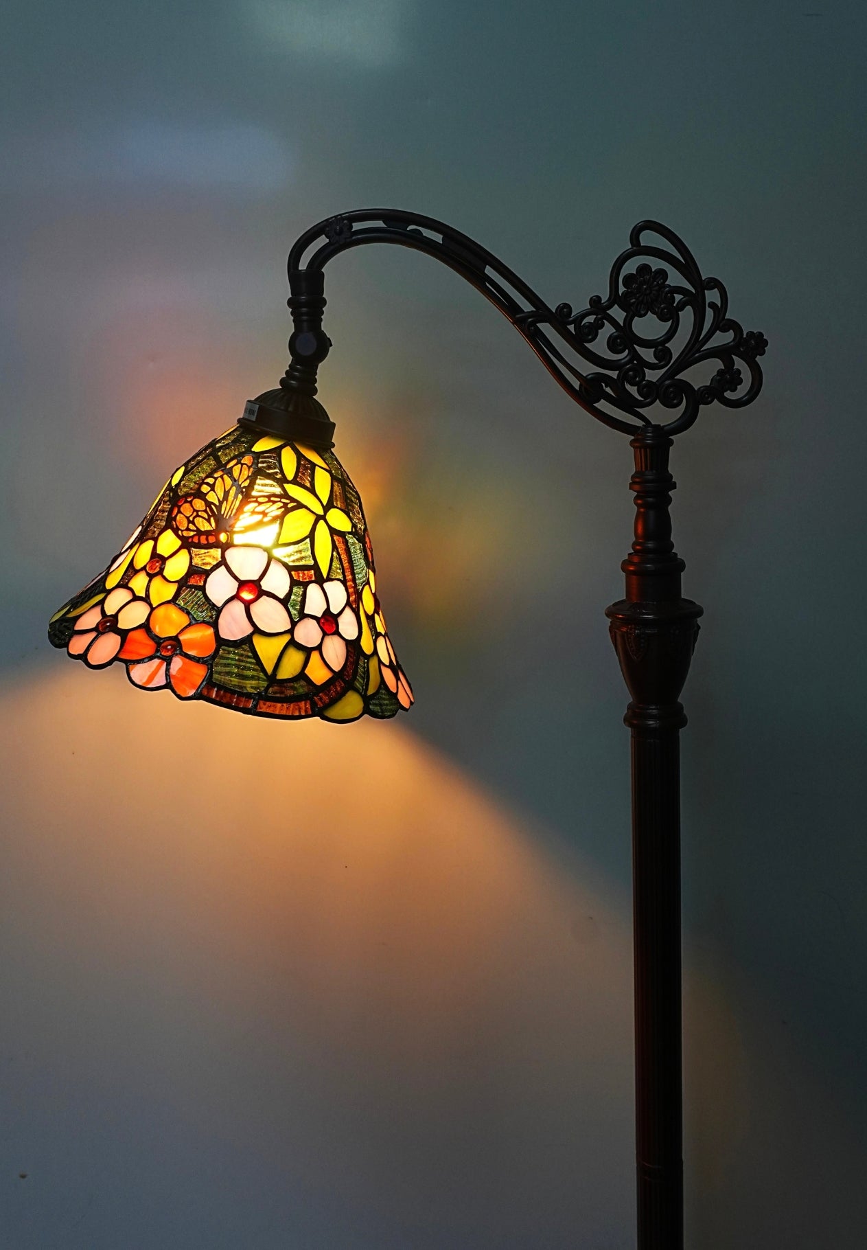 Vivid Buterfly Leadlight Stained Glass Bridge Arm Tiffany  Floor Lamp