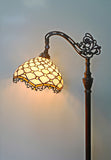 Beige Beaded Leadlight Stained Glass Bridge Arm Tiffany  Floor Lamp